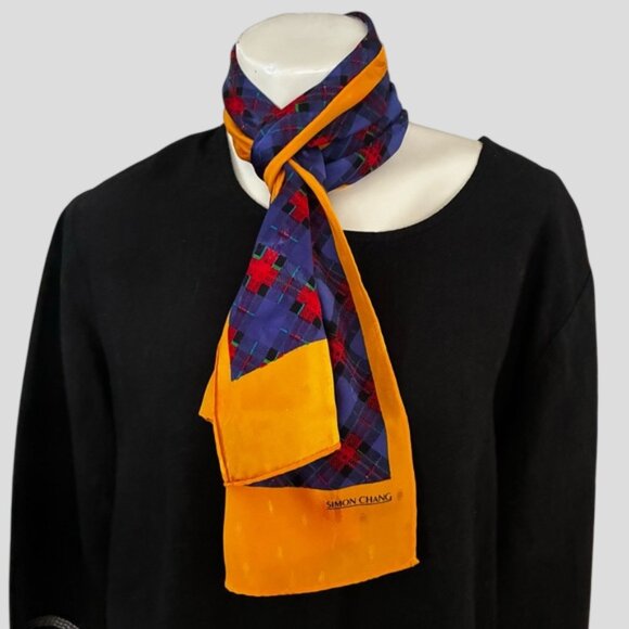 Simon Chang Accessories - Simon Chang Blue and Red Plaid with Gold Accent